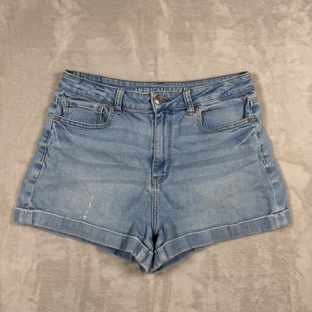 American Eagle Womens High Rise Denim Shorts Size 8 Cuffed Light Wash Stretch